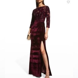 Marchesa Notte velvet and lace gown